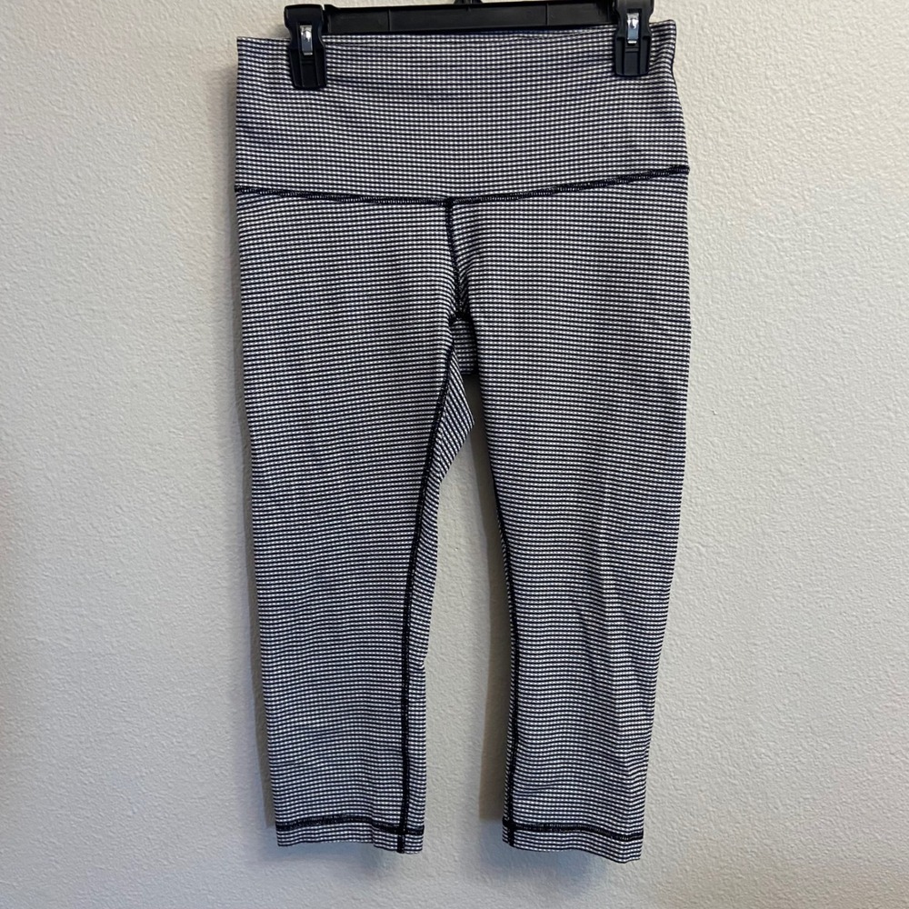 Lululemon Wunder Under Crop Legging S(6) Gingham Check Black White Athletic Read
